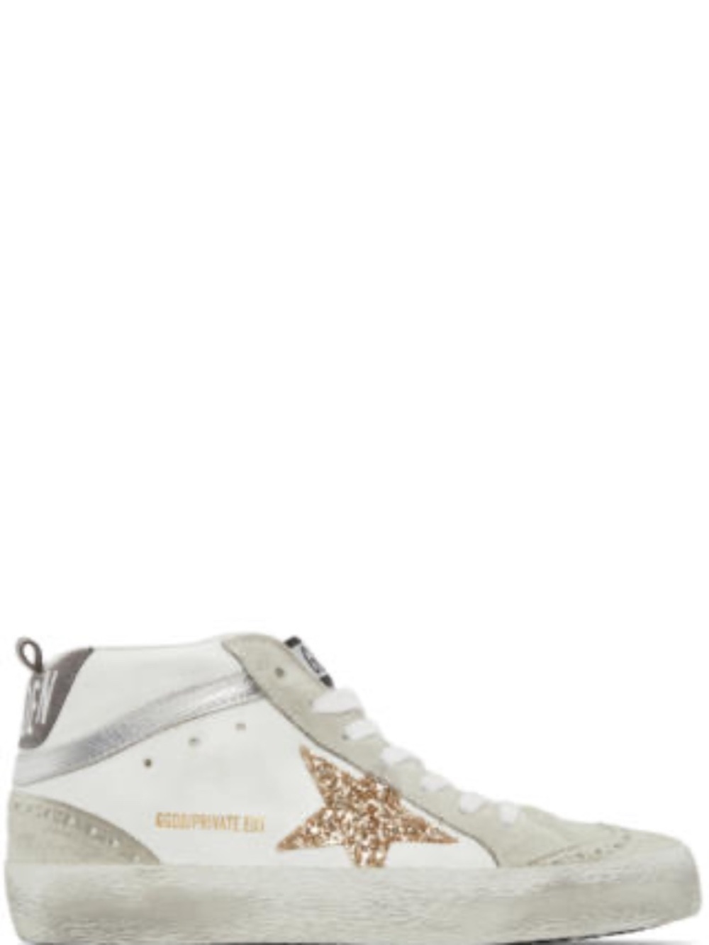 Golden Goose Mid Star Classic Sneakers White Gold Glitter Star Sz 39 SSENSE Excl